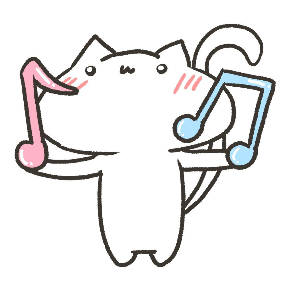 両手に音符持ってるねこのイラスト