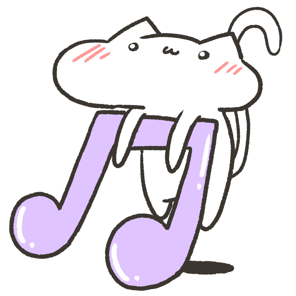 音符にぶら下がるねこのイラスト