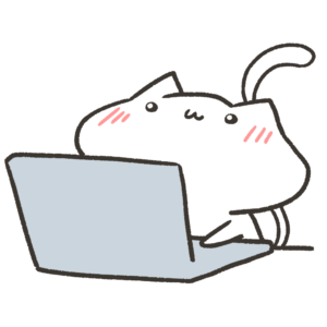 PC作業するねこのイラスト