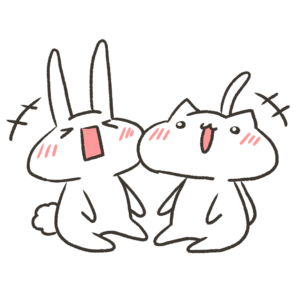 楽しそうに会話してるうさぎとねこのイラスト