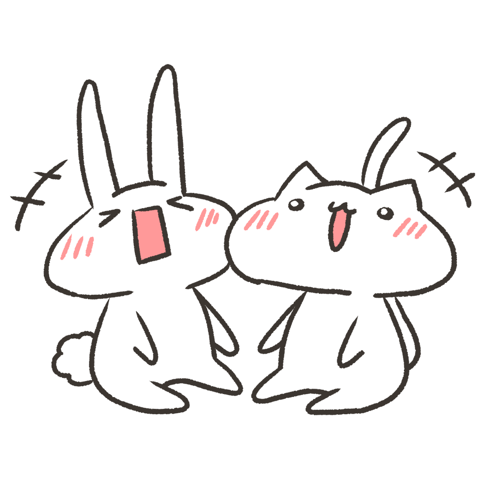 楽しそうに会話してるうさぎとねこのイラスト