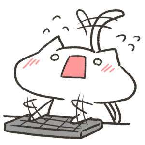 慌ててPCキーボードで作業するねこのイラスト