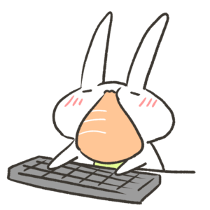 にんじん食べながらPC作業するうさぎのイラスト
