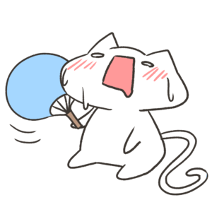 暑くてうちわであおぐねこのイラスト