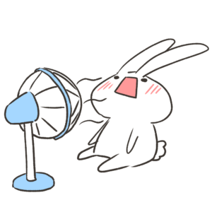 扇風機で涼んでるうさぎのイラスト
