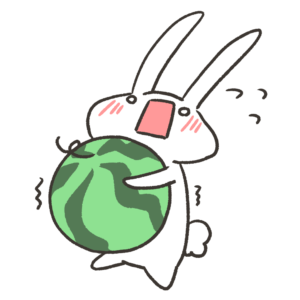 重いスイカを持つうさぎのイラスト