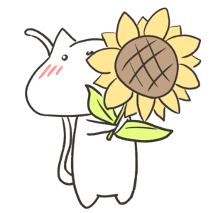 ひまわりを持つねこの無料イラスト　PNG透過