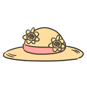 ひまわりが付いてる麦わら帽子の無料イラスト　PNG透過